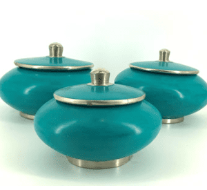 orientalisch formschöne Tadelaktdose türkis S/M/L mit Silberrand Details (Bestell-ID 32203)