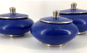 orientalisch formschöne Tadelaktdose türkis S/M/L mit Silberrand Details (Bestell-ID 32203)